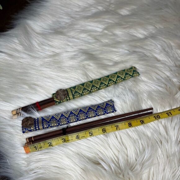 Bamboo Chopsticks & Silk Case Wooden Elephant Reusable - Picture 2 of 2